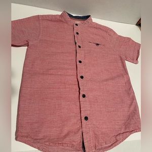 Red Cotton Button Down with Blue Buttons.